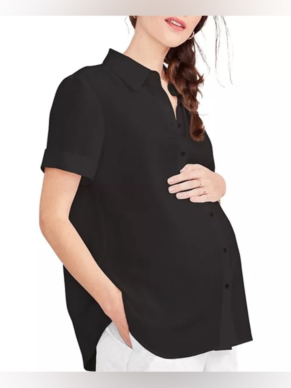 NWT HATCH Collection Savannah Button-Front Maternity Top in Black, Size 1/Small